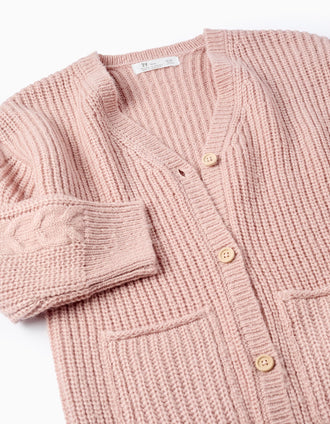 Casaco de Malha Comprida para Menina, Rosa