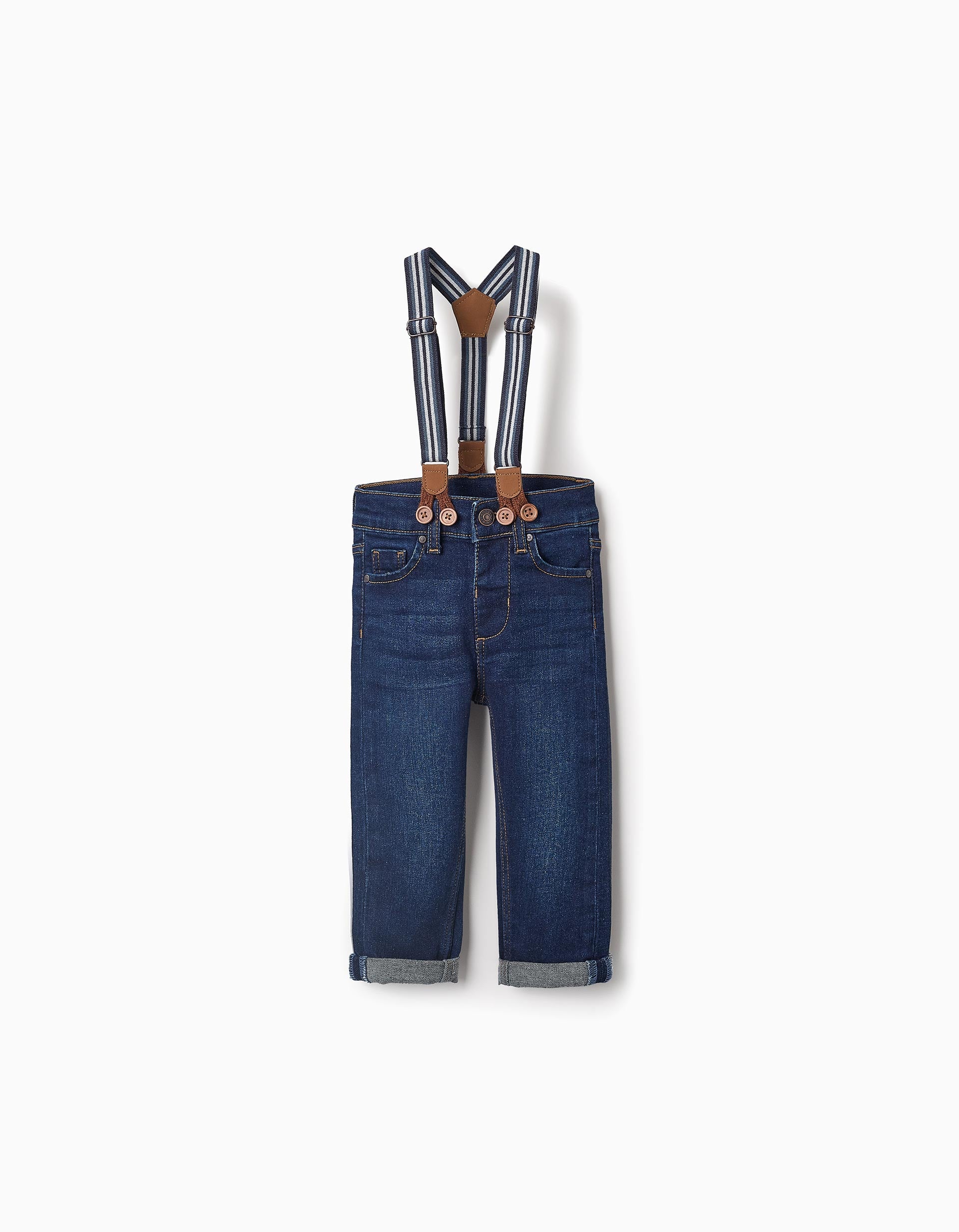 Denim Trousers with Braces for Baby Boys, Blue