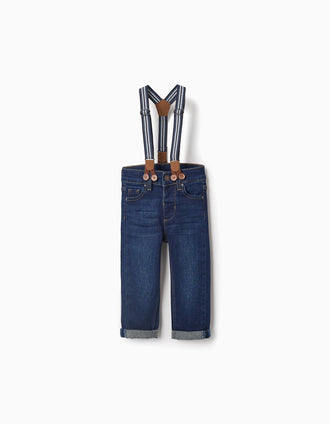 Pantalón Vaquero con Tirantes para Bebé Niño, Azul