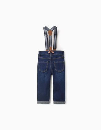 Pantalón Vaquero con Tirantes para Bebé Niño, Azul
