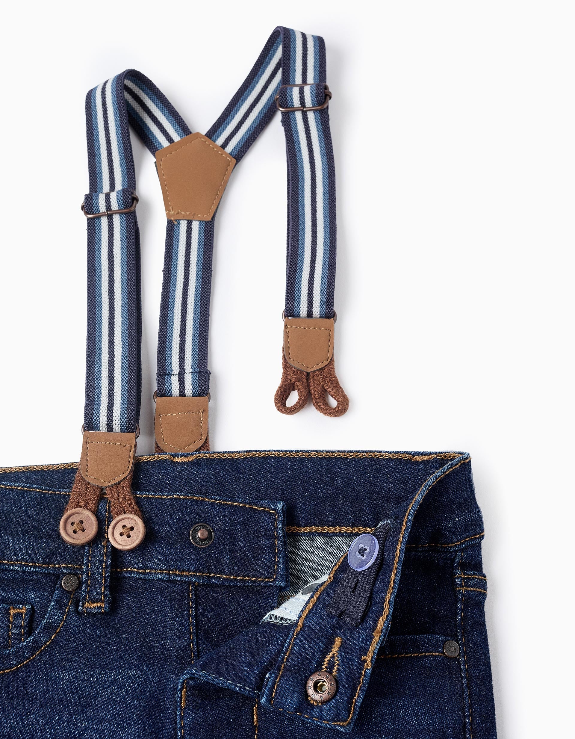 Denim Trousers with Braces for Baby Boys, Blue