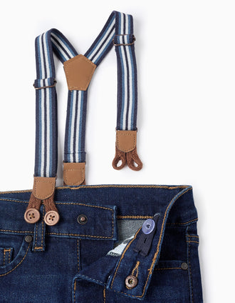 Pantalón Vaquero con Tirantes para Bebé Niño, Azul