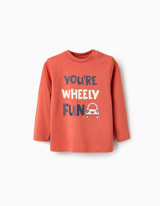 T-shirt de Algodão de Manga Comprida para Bebé Menino 'Carro', Laranja