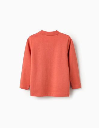 Camiseta de Algodón de Manga Larga para Bebé Niño 'Coche', Naranja