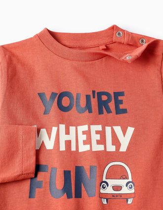 Camiseta de Algodón de Manga Larga para Bebé Niño 'Coche', Naranja