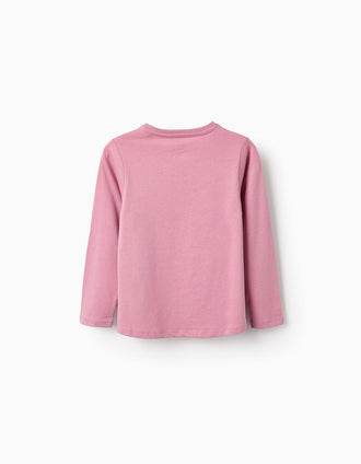 T-shirt de Manga Comprida com Purpurinas para Menina 'NY Pizza', Rosa