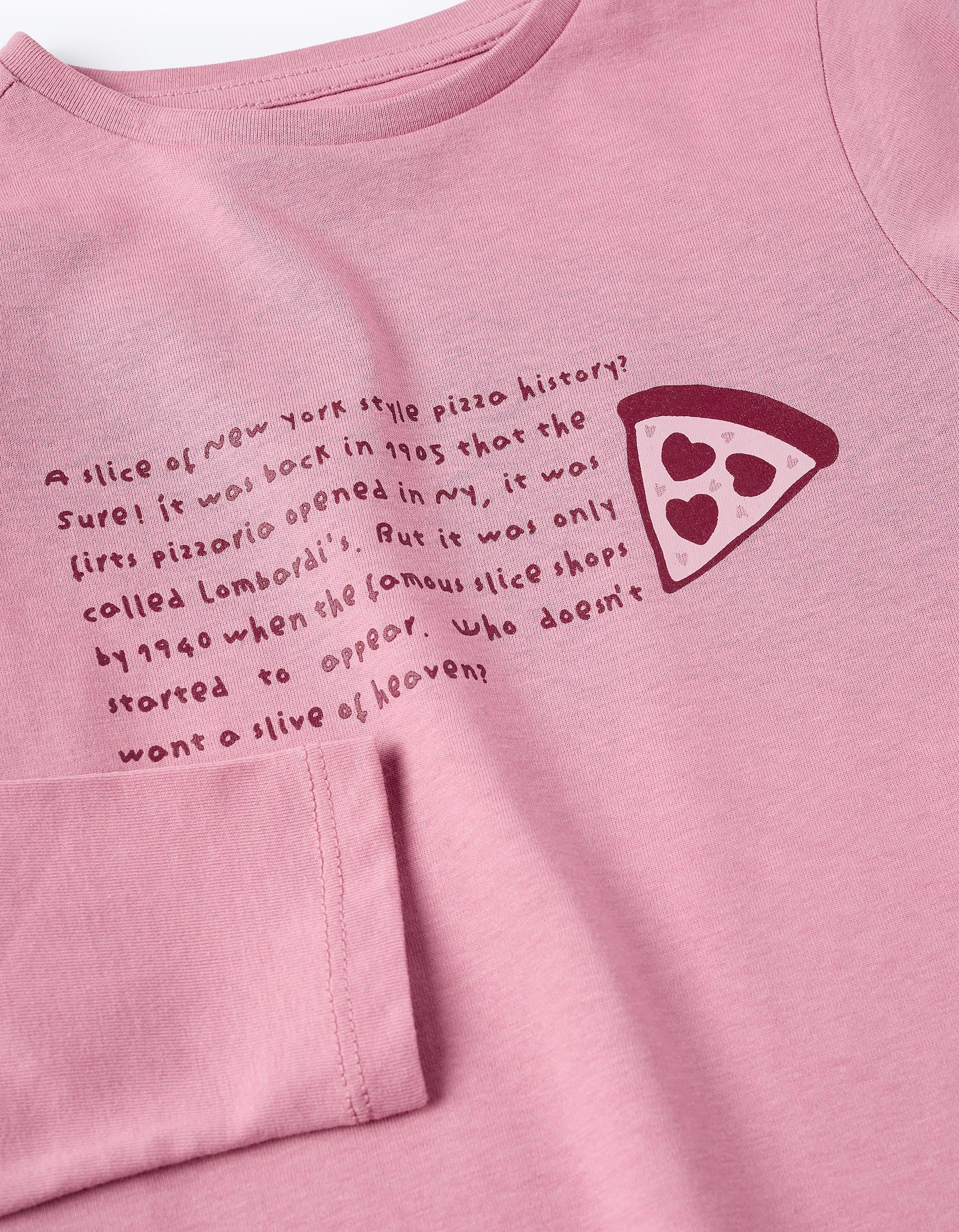 Long Sleeve T-shirt for Girls 'NY Pizza', Pink