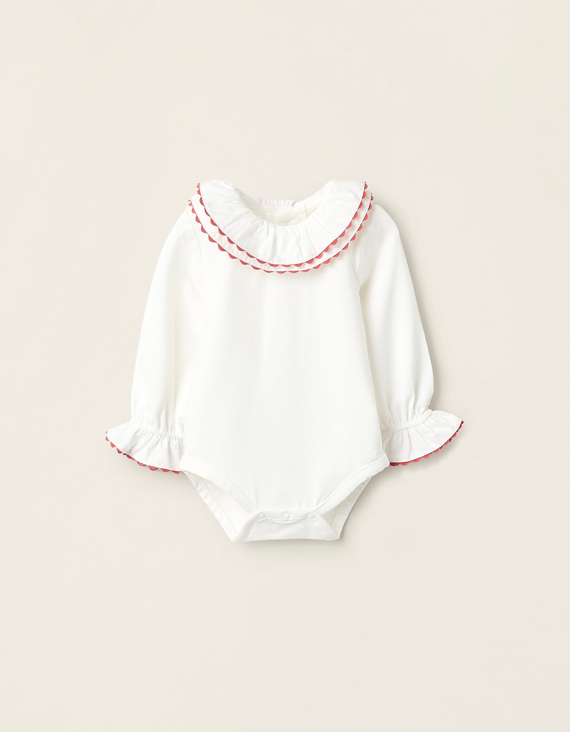 Bodysuit with Frills and Lace for Newborn Girls, White/Orange