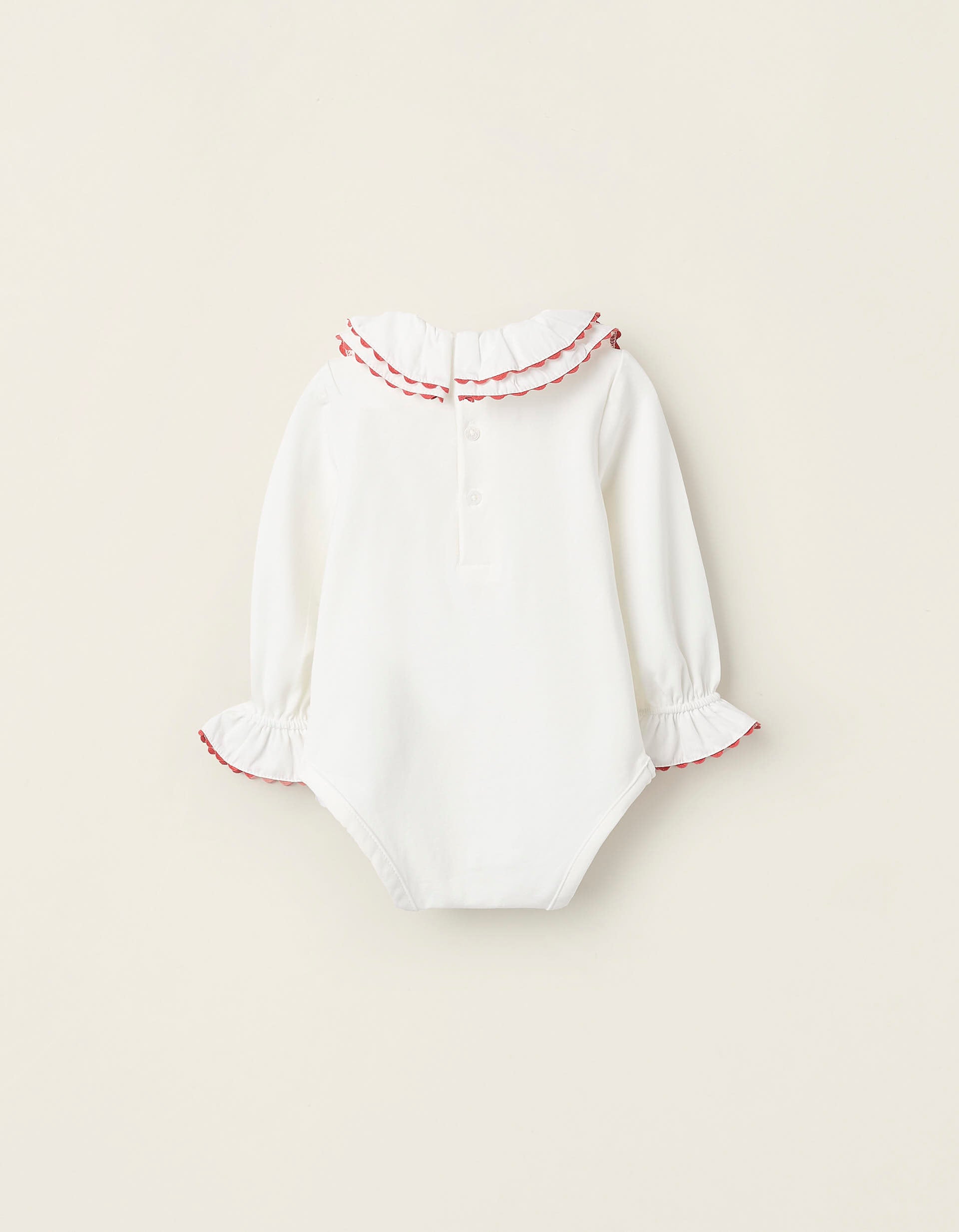 Bodysuit with Frills and Lace for Newborn Girls, White/Orange