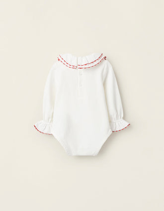 Body com Folhos e Renda para Recém-Nascida, Branco/Laranja