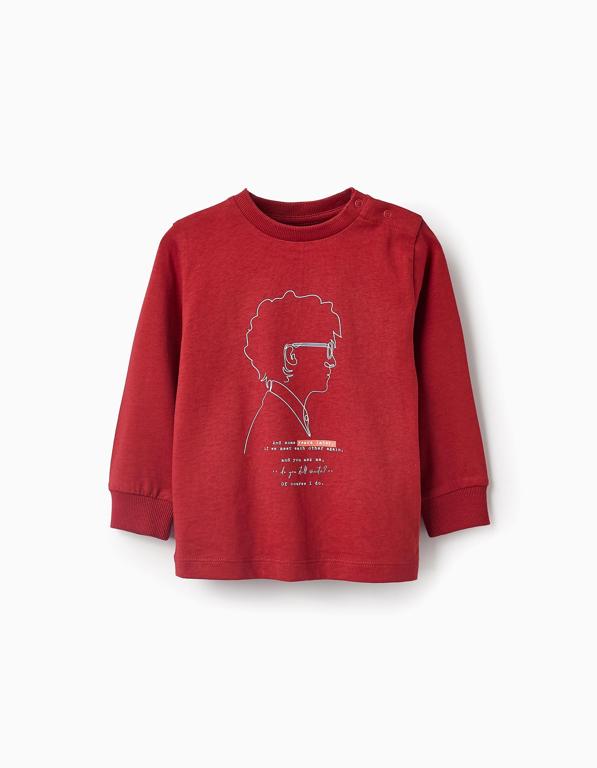 Long Sleeve Cotton T-shirt for Baby Boys 'Write', Red