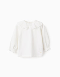 T-shirt à Manches Longues avec Broderie Anglaise pour Bébé Fille, Blanc
