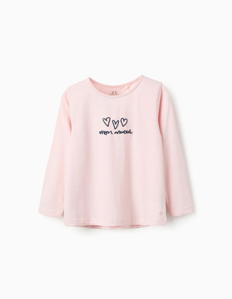 Camiseta de Manga Larga para Niña 'Mon Amour', Rosa