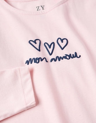 T-shirt de Manga Comprida para Menina 'Mon Amour', Rosa