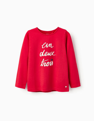 Camiseta de Manga Larga para Niña '1 2 3', Rojo