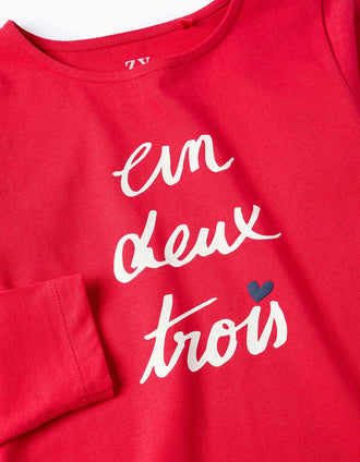T-shirt de Manga Comprida para Menina '1 2 3', Vermelho