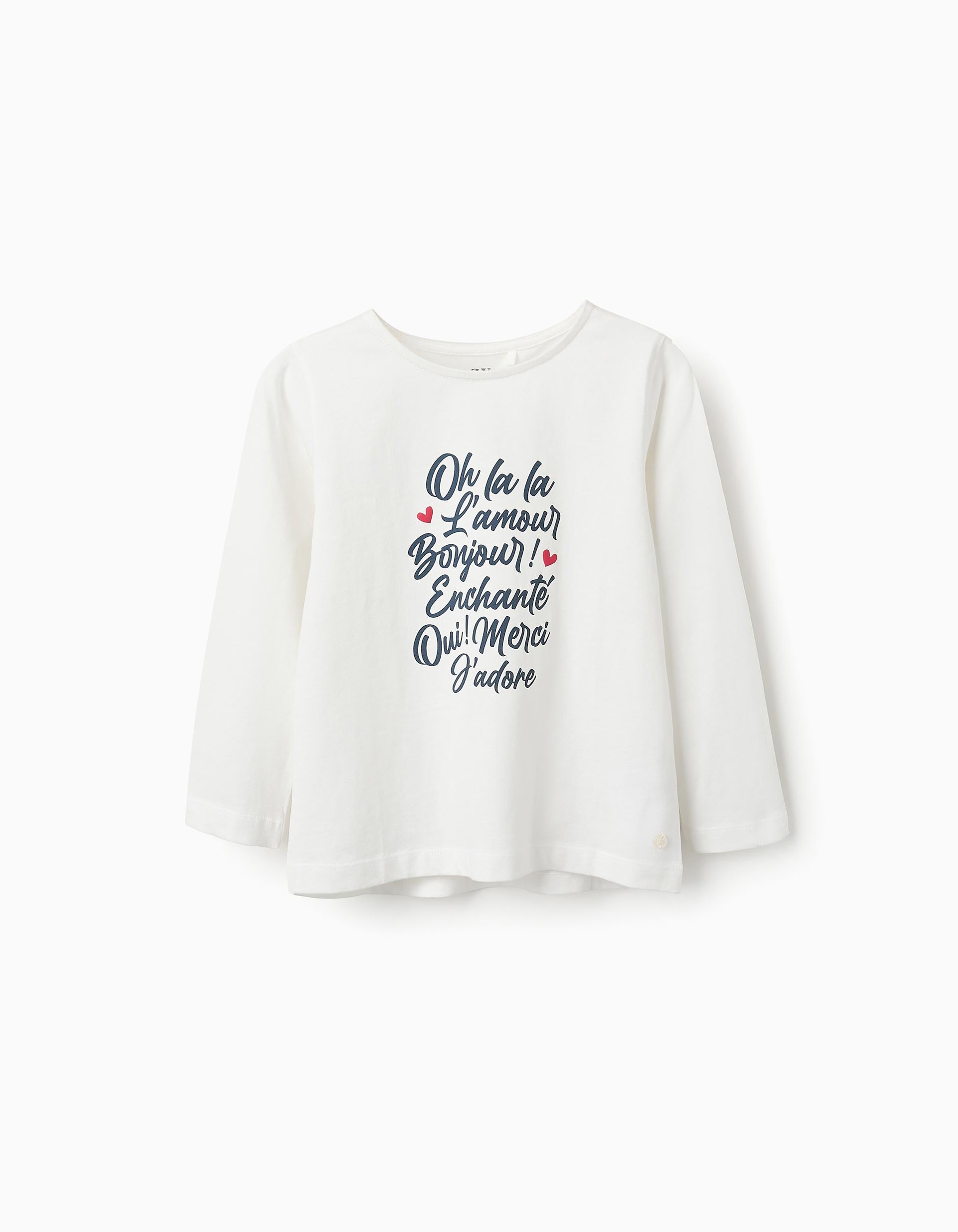 Long-sleeved Cotton T-shirt for Girls 'Oh La La', White