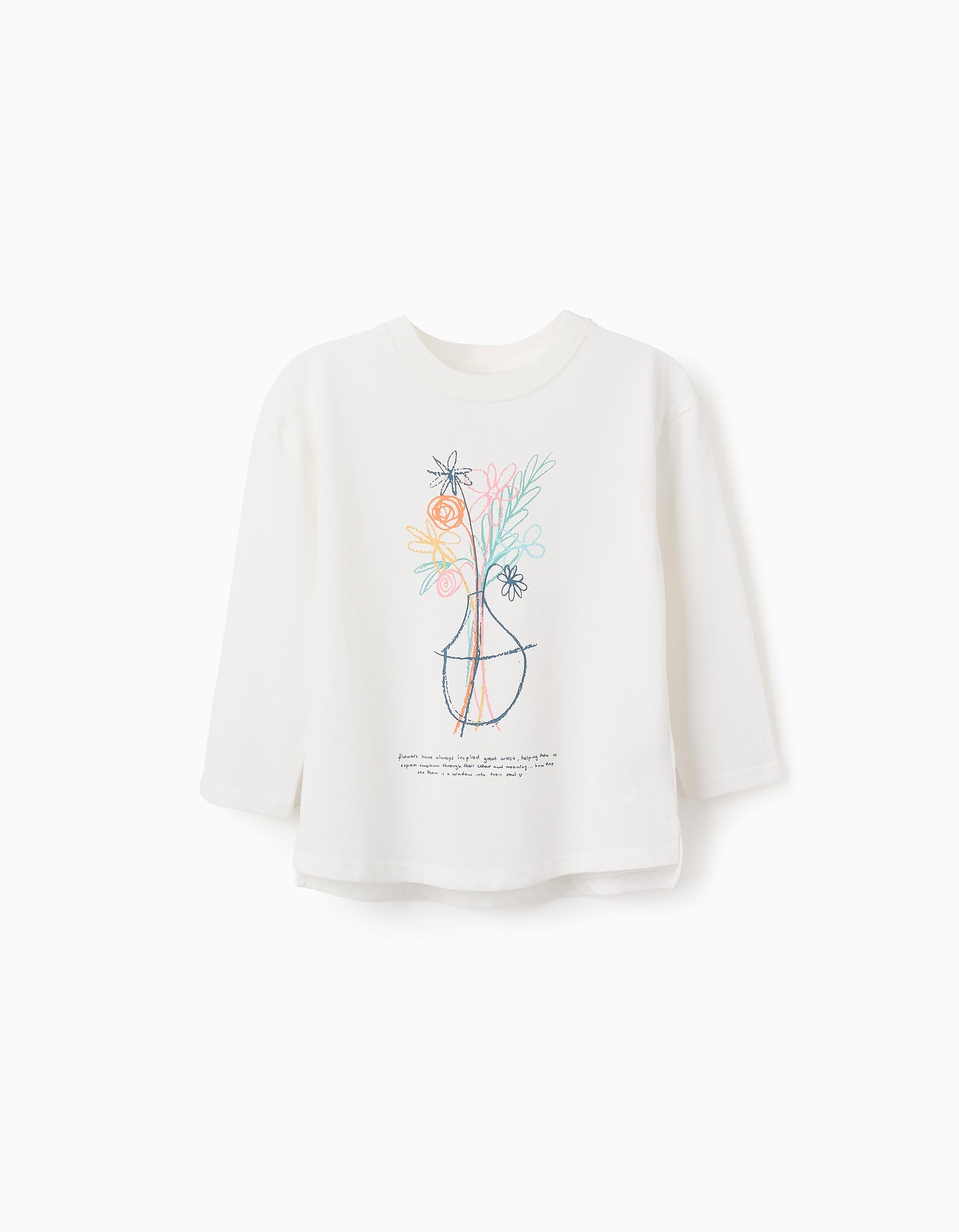 T-shirt à Manches Longues pour Fille 'Fleurs', Blanc