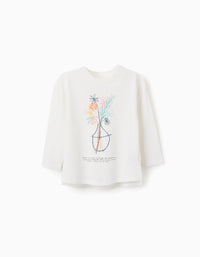 T-shirt de Manga Comprida para Menina 'Flores', Branco