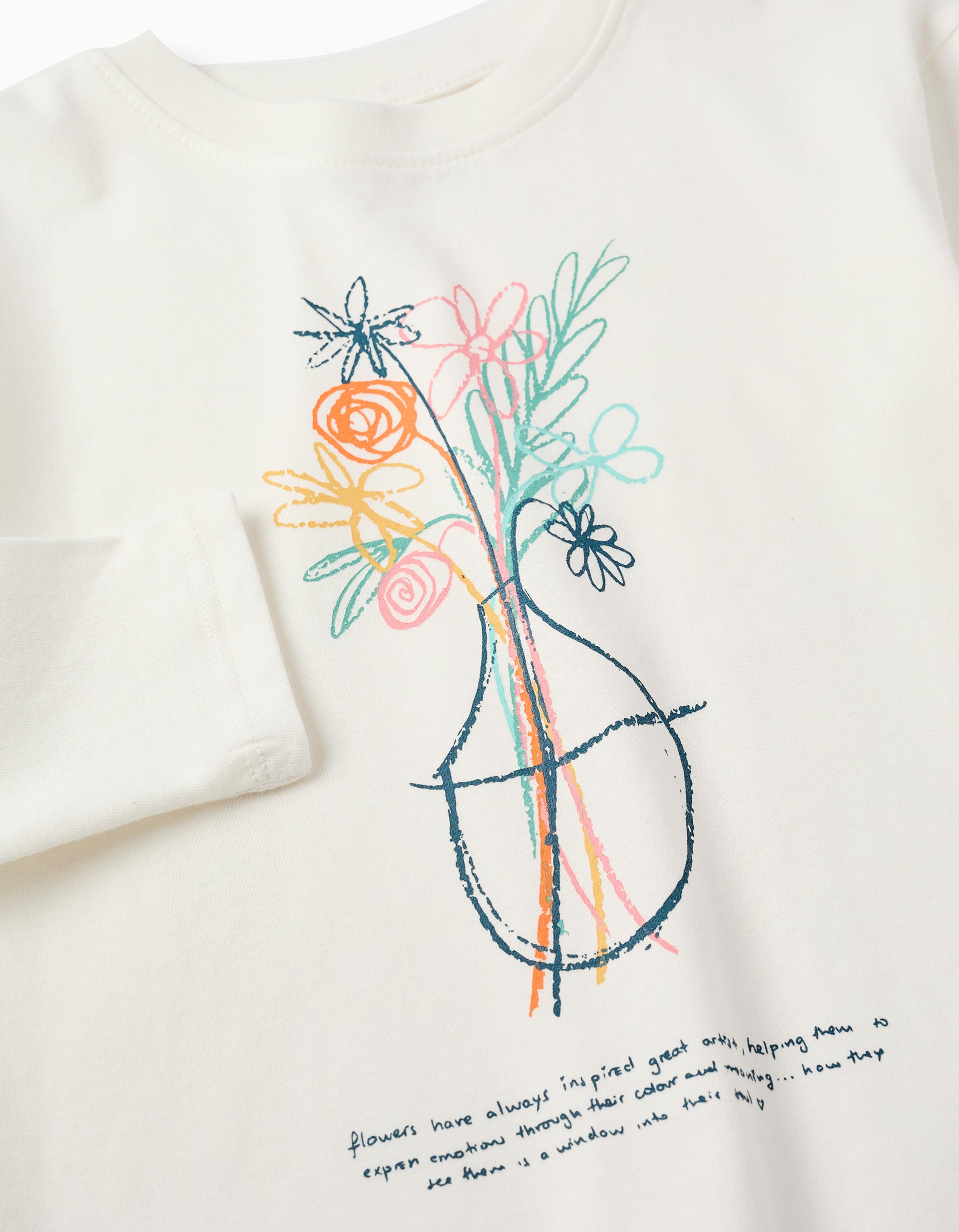 T-shirt à Manches Longues pour Fille 'Fleurs', Blanc