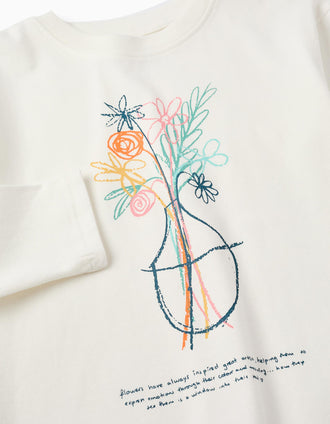 Camiseta de Manga Larga para Niña 'Flores', Blanco