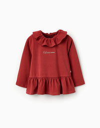 T-shirt à Manches Longues Avec Volants pour Fille, Orange