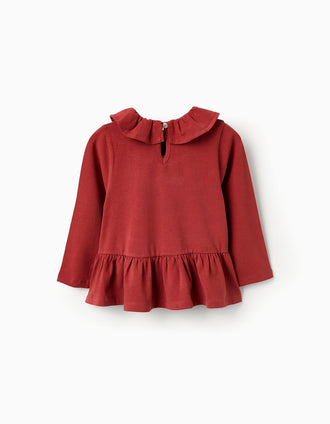 T-shirt de Manga Comprida Com Folhos para Menina, Laranja