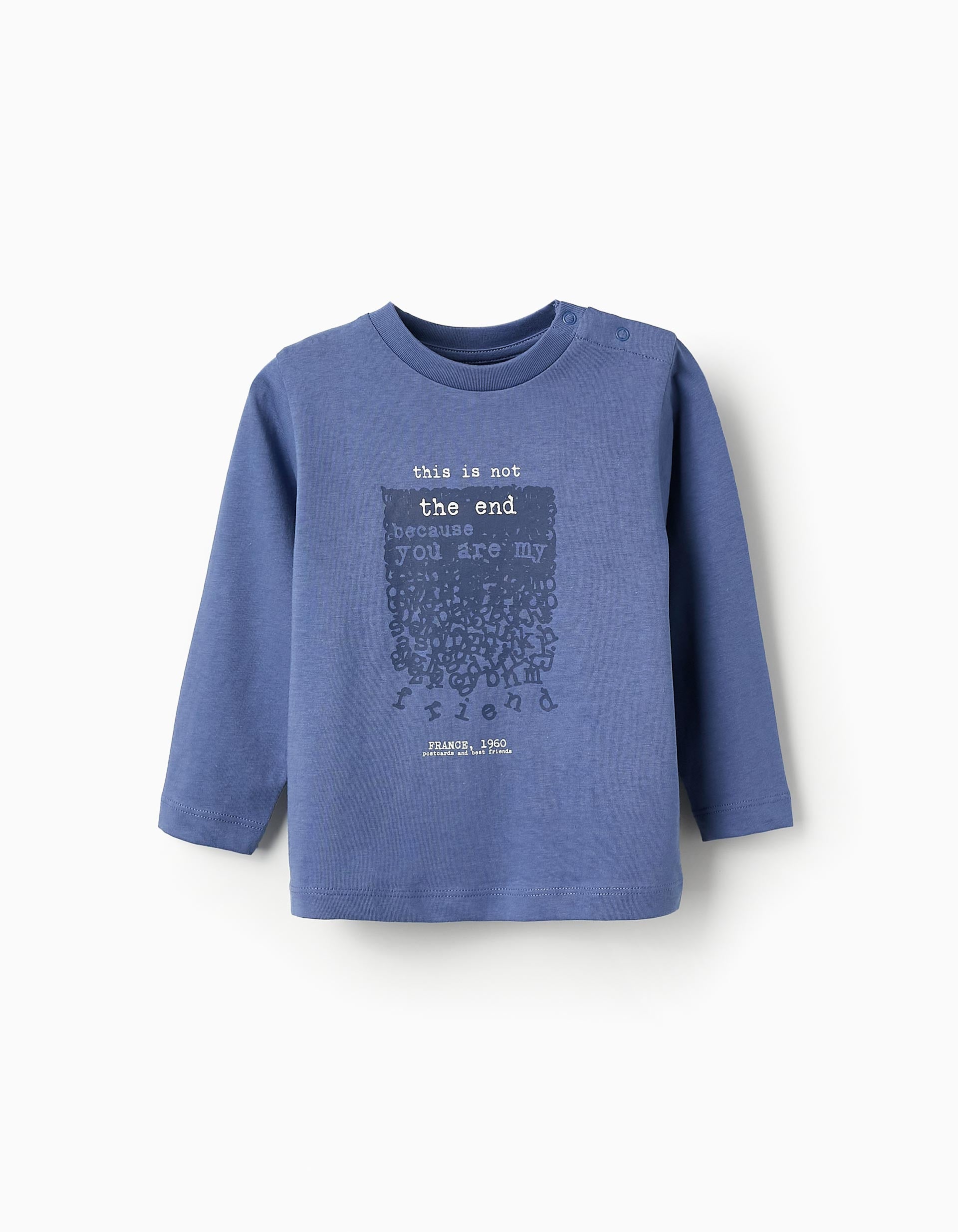 Long-sleeved Cotton T-shirt for Baby Boys 'Friend', Blue