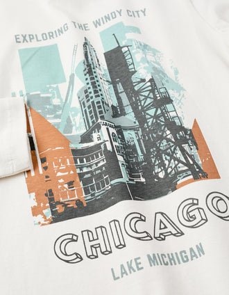 Camiseta de Manga Larga de Algodón para Niño 'Chicago', Blanco