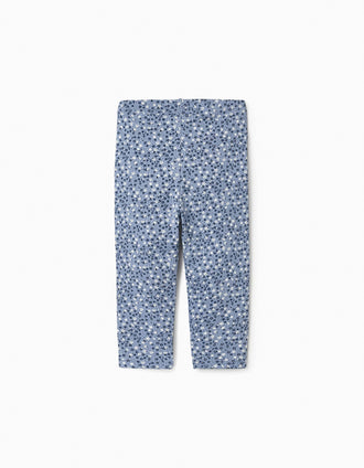 2 Leggings de Algodão para Bebé Menina, Azul Escuro/Floral