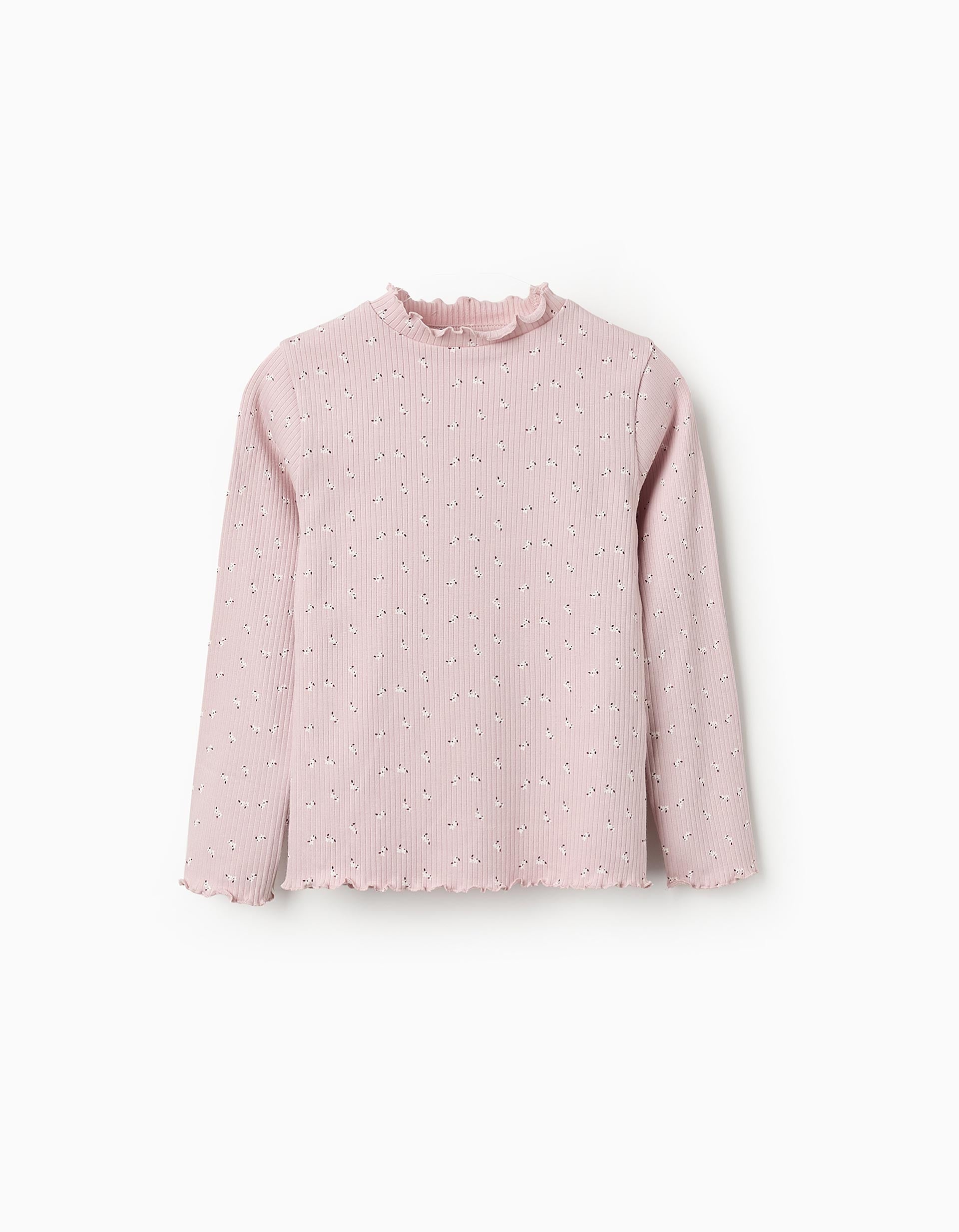 Pull Côtelé Floral pour Fille, Rose