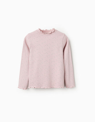 Camiseta Floral de Manga Larga para Niña, Rosa