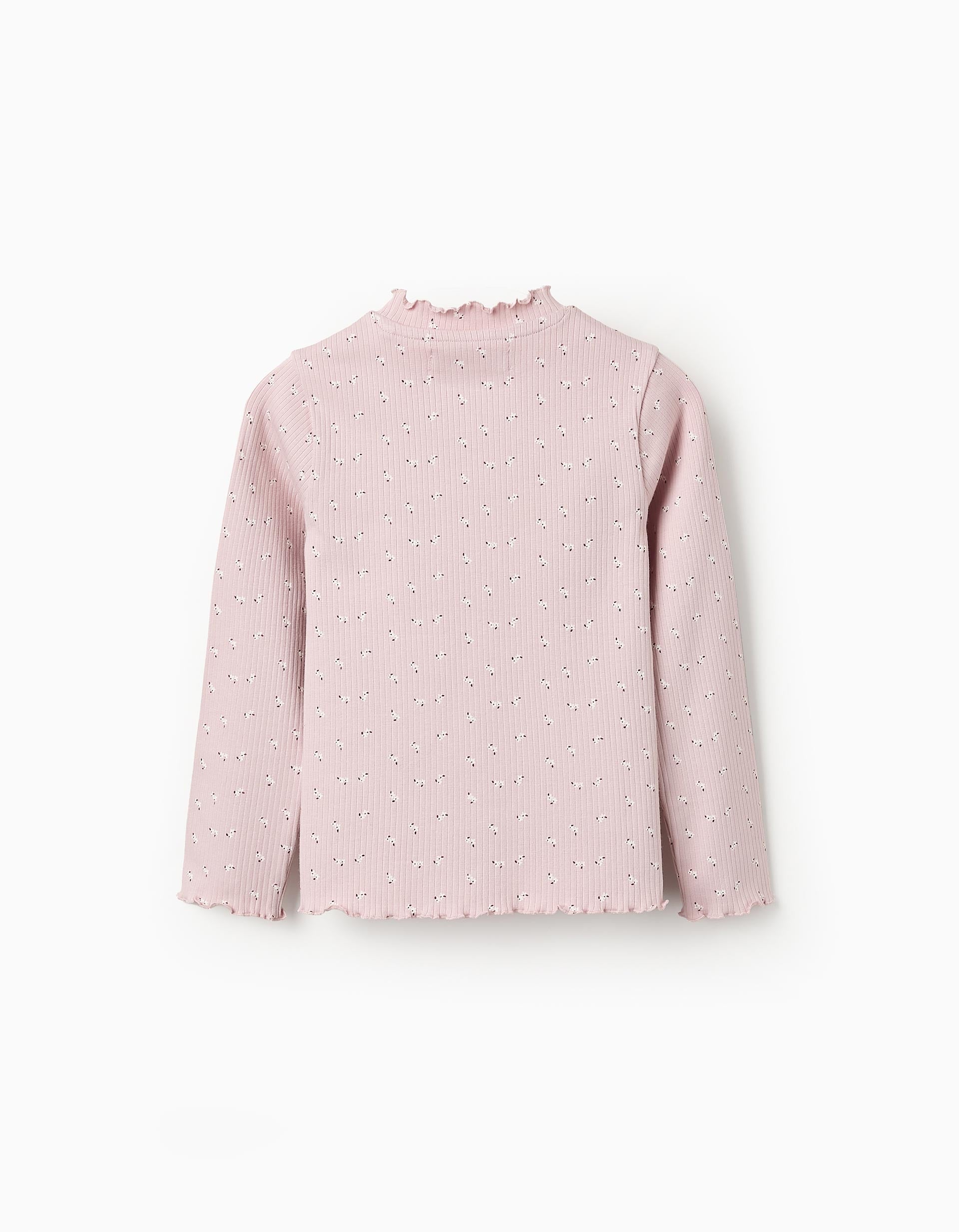 Pull Côtelé Floral pour Fille, Rose