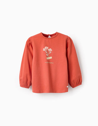 T-shirt de Manga Comprida com Purpurinas para Bebé Menina, Laranja