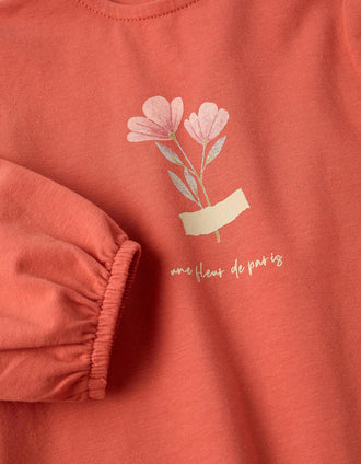 T-shirt de Manga Comprida com Purpurinas para Bebé Menina, Laranja