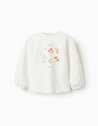 Camiseta de Manga Larga para Bebé Niña 'Flores', Blanco