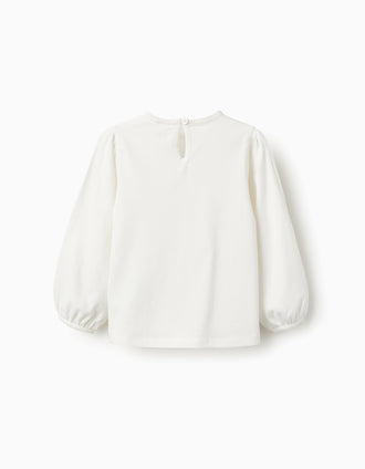 T-shirt de Manga Comprida para Bebé Menina 'Flores', Branco