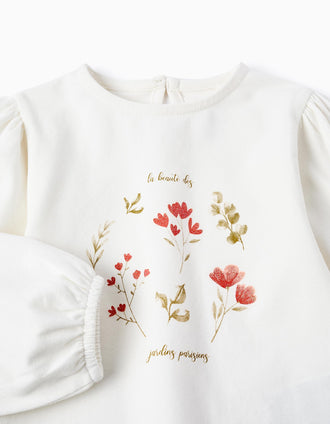 Camiseta de Manga Larga para Bebé Niña 'Flores', Blanco
