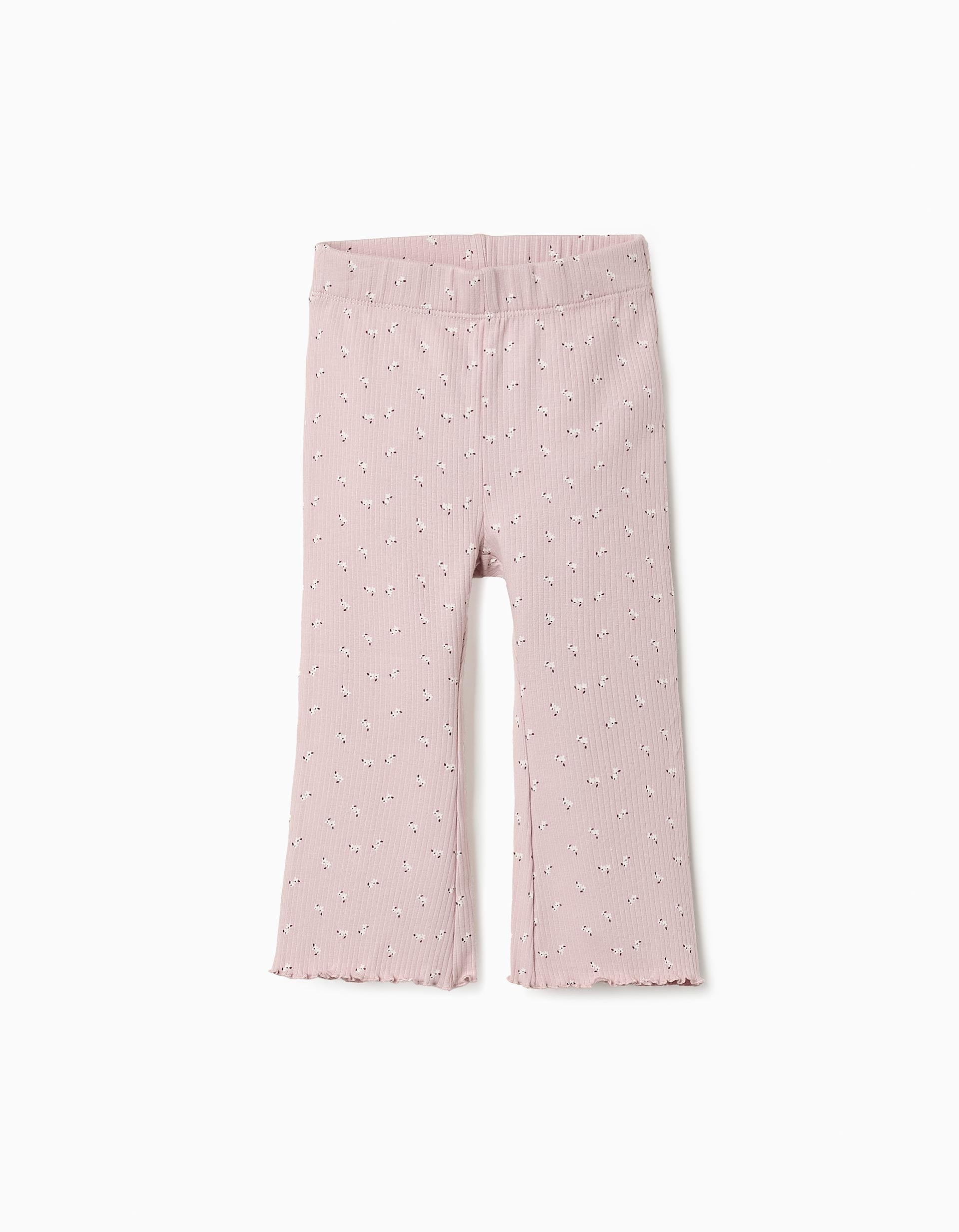 Ribbed Floral Trousers for Baby Girls, Pink