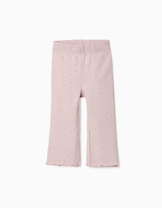 Pantalón Acanalado Floral para Bebé Niña, Rosa