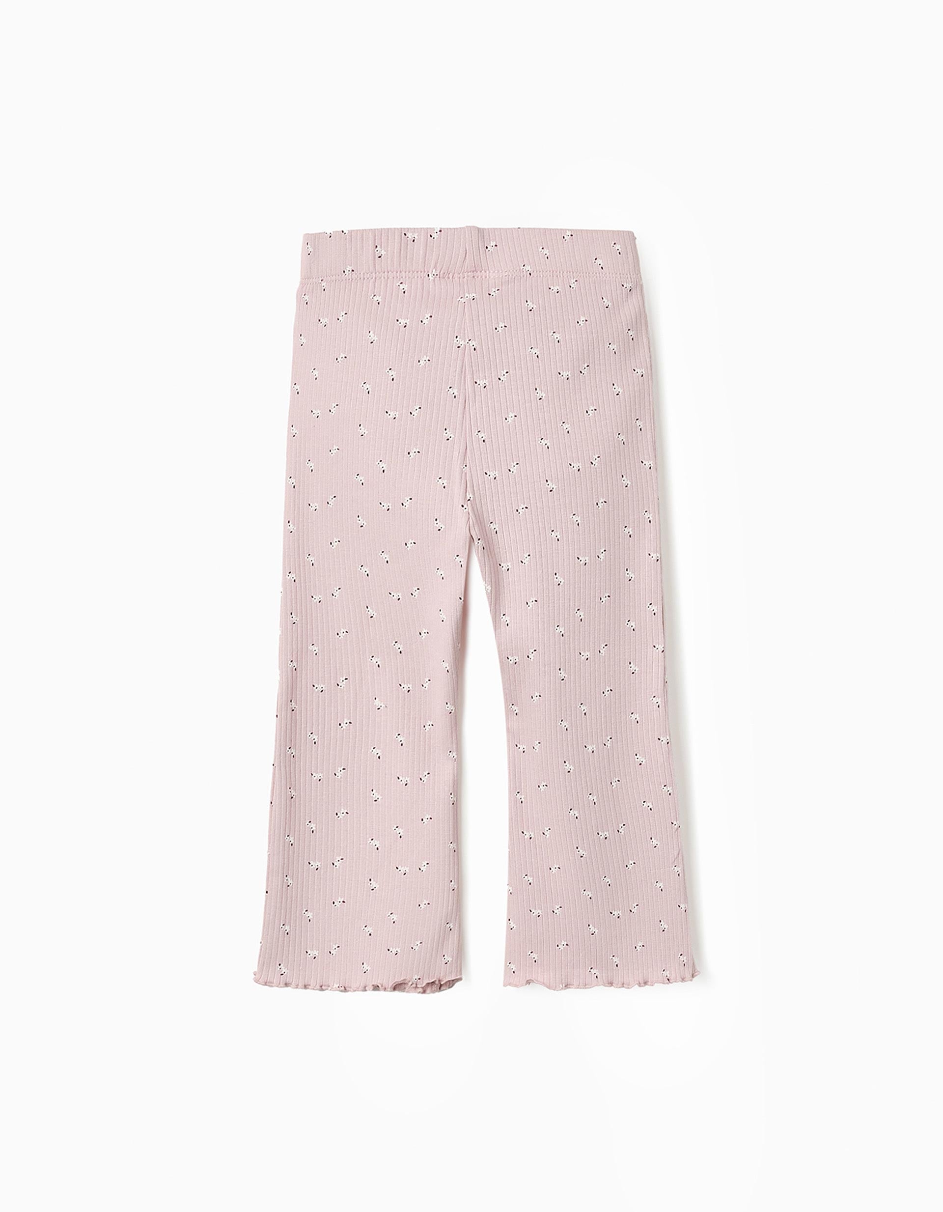 Ribbed Floral Trousers for Baby Girls, Pink