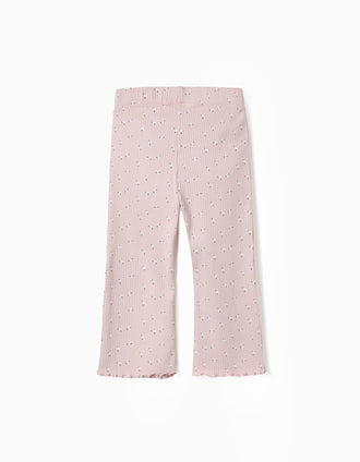 Calças Caneladas Florais para Bebé Menina, Rosa