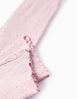 Pantalón Acanalado Floral para Bebé Niña, Rosa