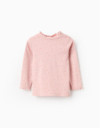 Camiseta Canalé Floral de Manga Larga para Bebé Niña, Rosa