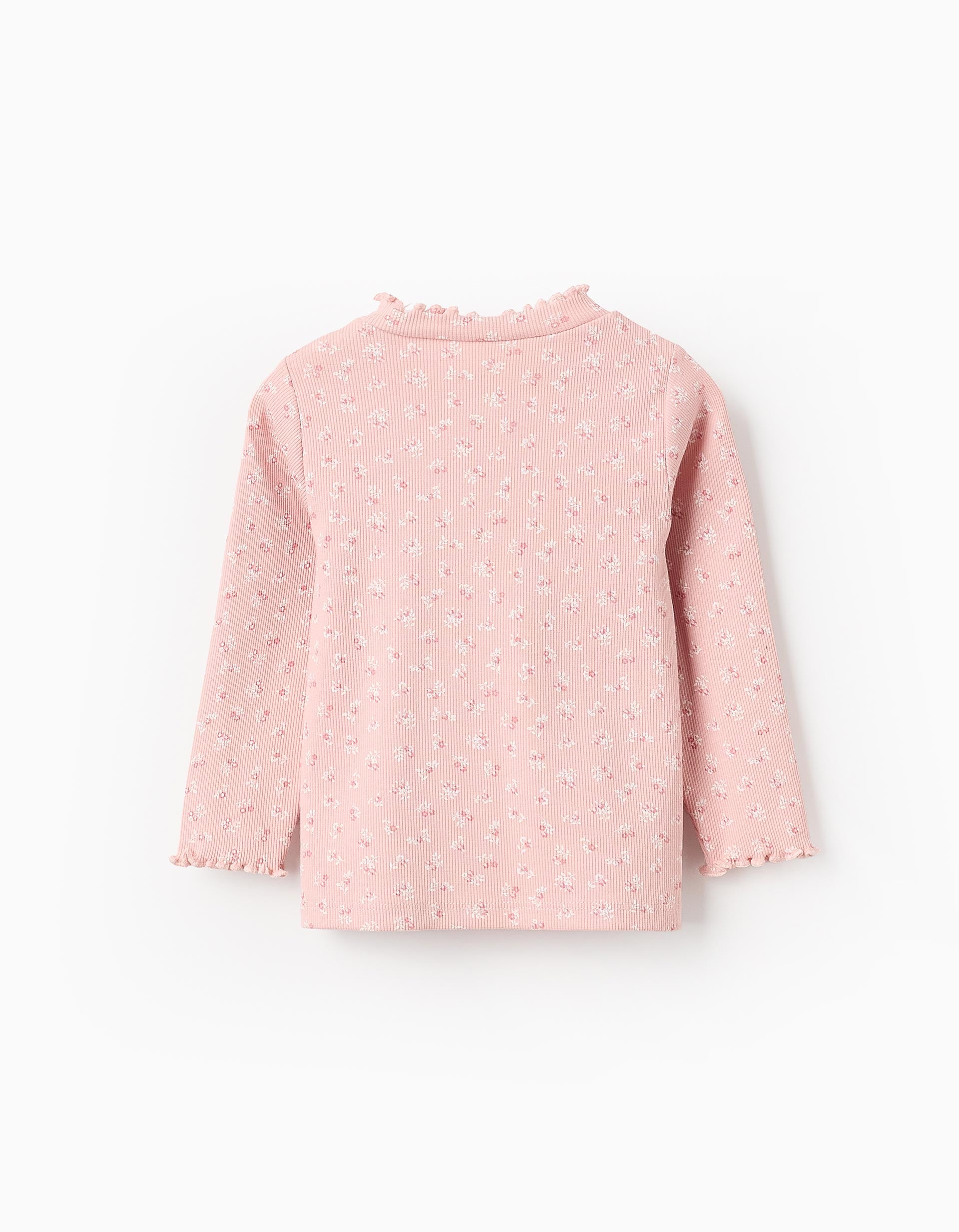 T-shirt Côtelé Floral à Manches Longues pour Bébé Fille, Rose