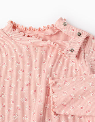Camiseta Canalé Floral de Manga Larga para Bebé Niña, Rosa
