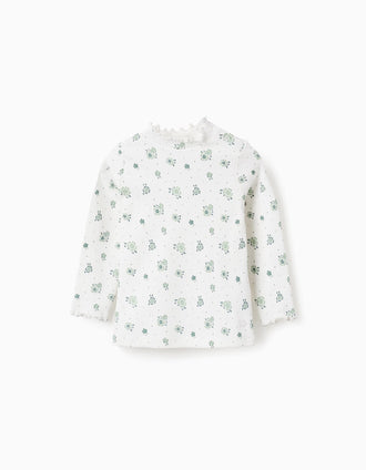 Camiseta Canalé Floral de Manga Larga para Bebé Niña, Blanco