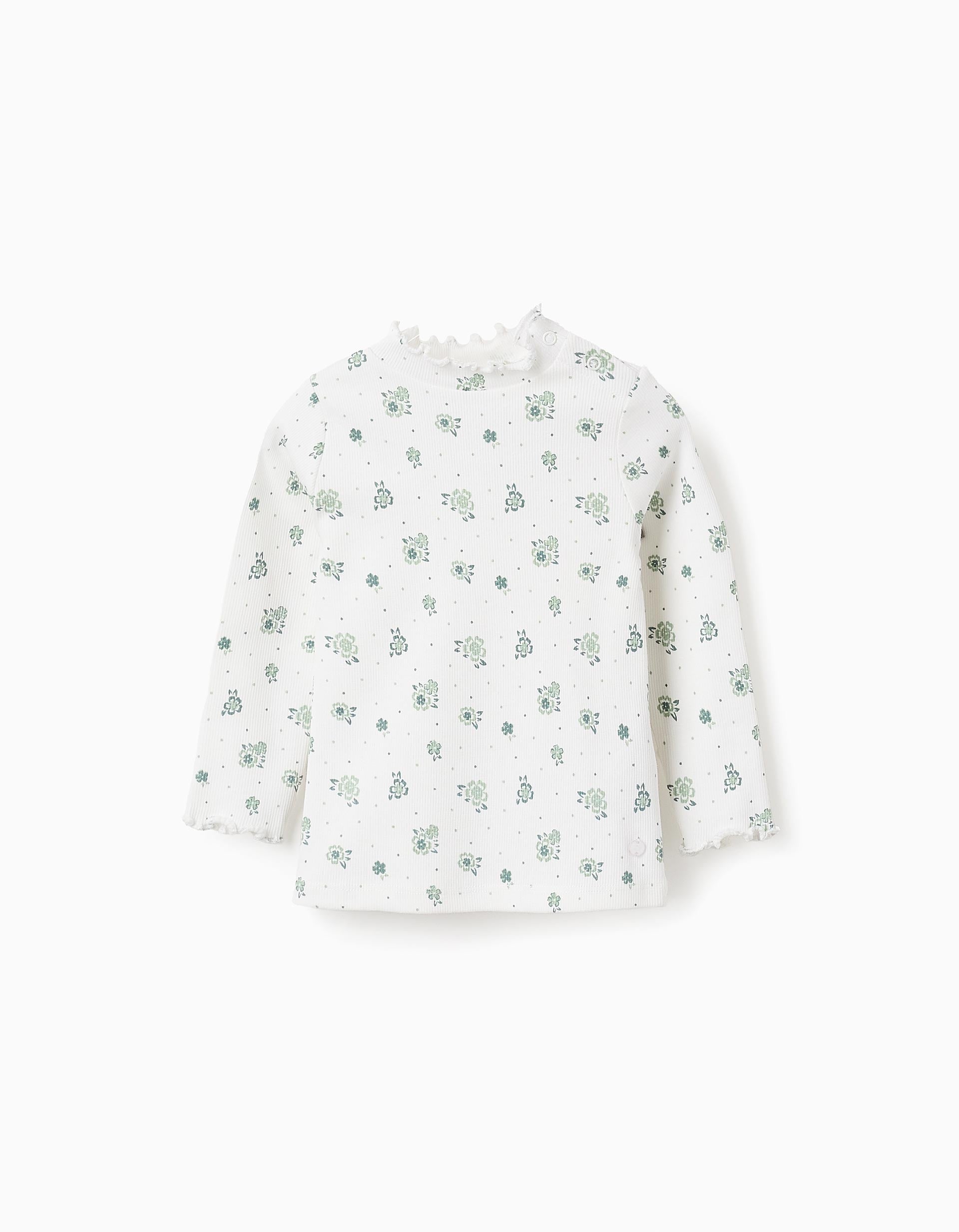 T-shirt Côtelée Florale à Manches Longues pour Bébé Fille, Blanc