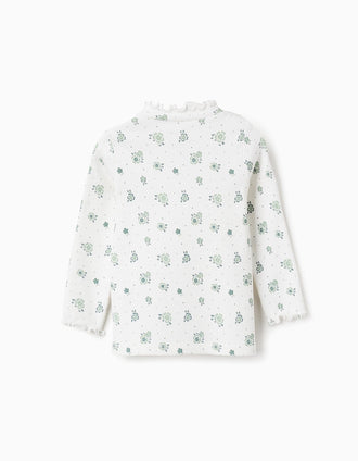Camiseta Canalé Floral de Manga Larga para Bebé Niña, Blanco