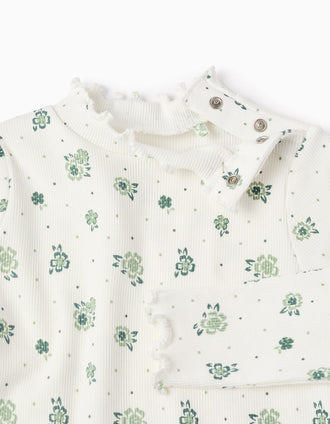 Camiseta Canalé Floral de Manga Larga para Bebé Niña, Blanco